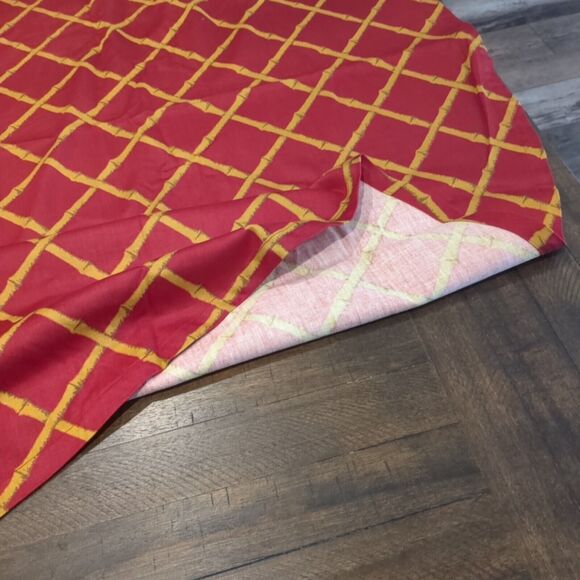 Vtg MCM Tablecloth Cotton 71” Round Cohama Pomp Ano Fabric Homemade Bamboo Rust - Picture 12 of 12